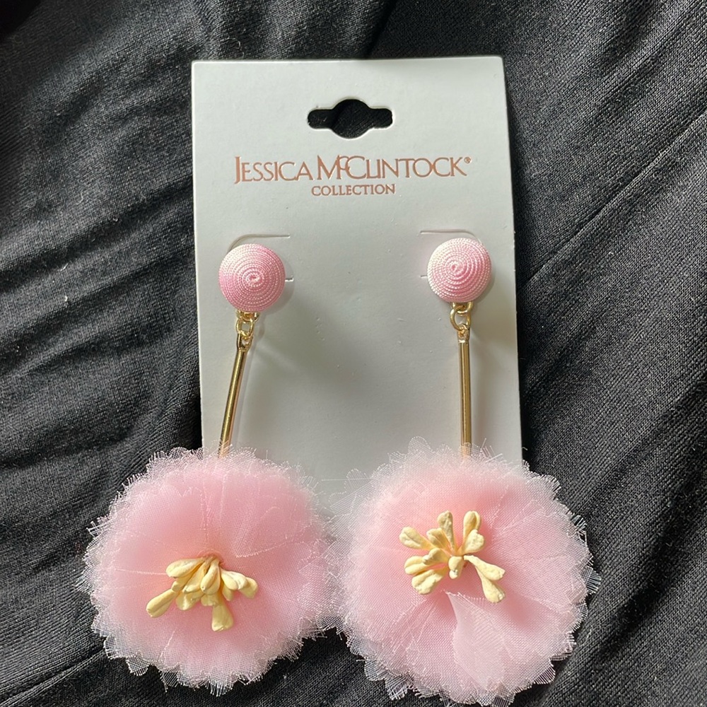 Jessica McClintock collection, pink floral chandelier, drop earrings